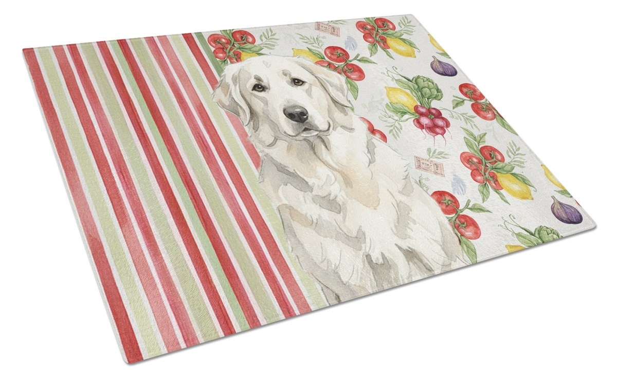Picture of Carolines Treasures WDK8258LCB 11.25 x 15.25 in. White Great Pyrenees Vegetables Glass Cutting Board