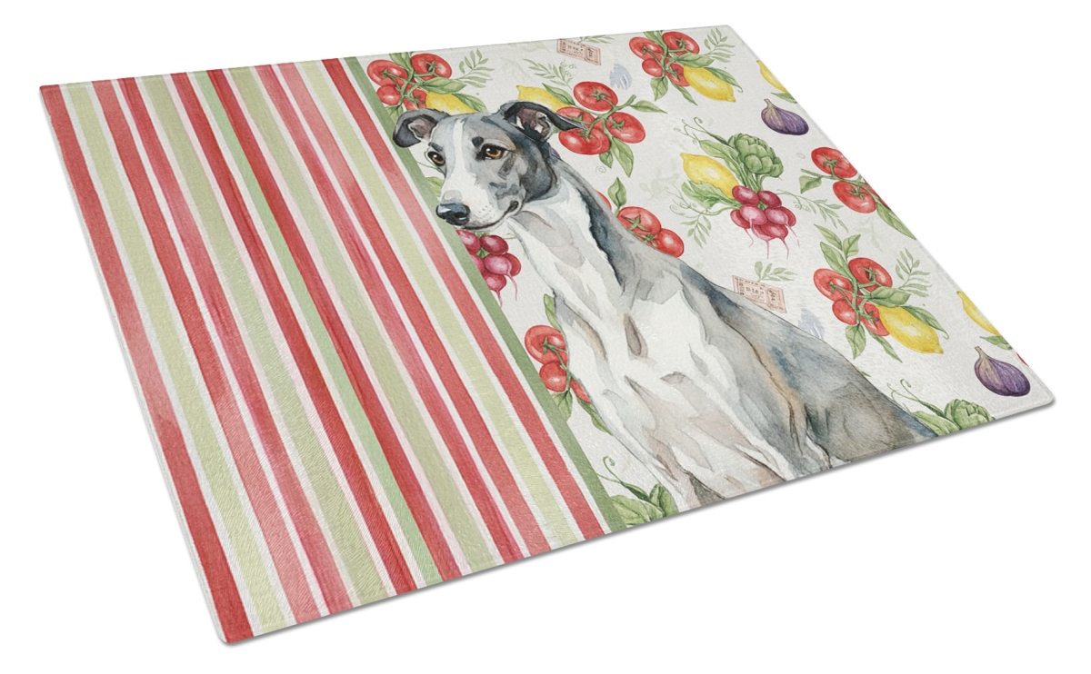 Picture of Carolines Treasures WDK8260LCB 11.25 x 15.25 in. Black & White Greyhound Vegetables Glass Cutting Board