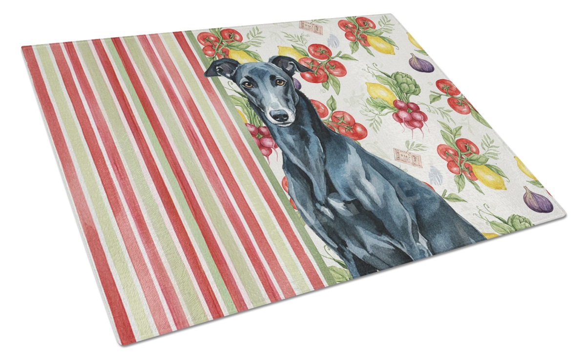 Picture of Carolines Treasures WDK8261LCB 11.25 x 15.25 in. Black Greyhound Vegetables Glass Cutting Board
