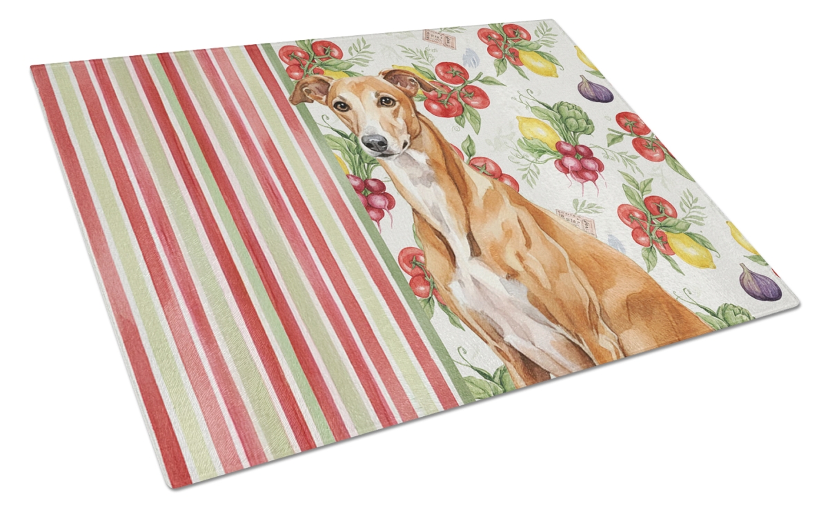 Picture of Carolines Treasures WDK8265LCB 11.25 x 15.25 in. Red Greyhound Vegetables Glass Cutting Board