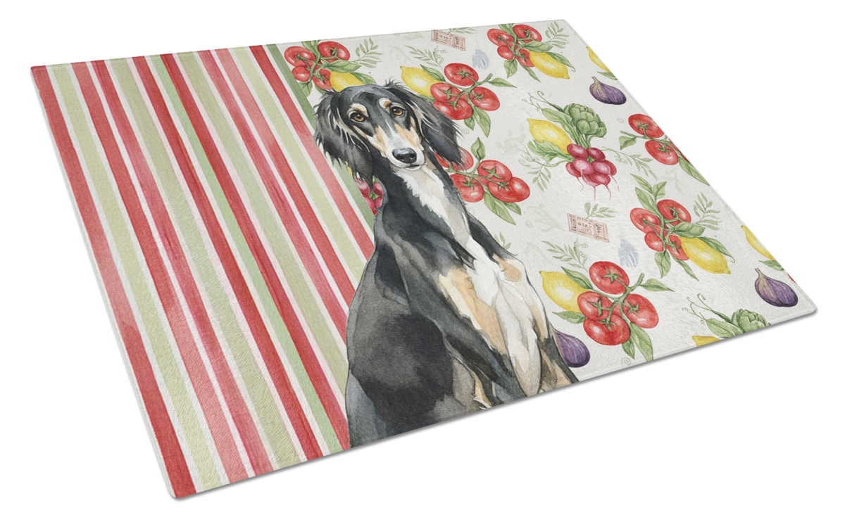Picture of Carolines Treasures WDK8394LCB 11.25 x 15.25 in. Black & Tan Saluki Vegetables Glass Cutting Board