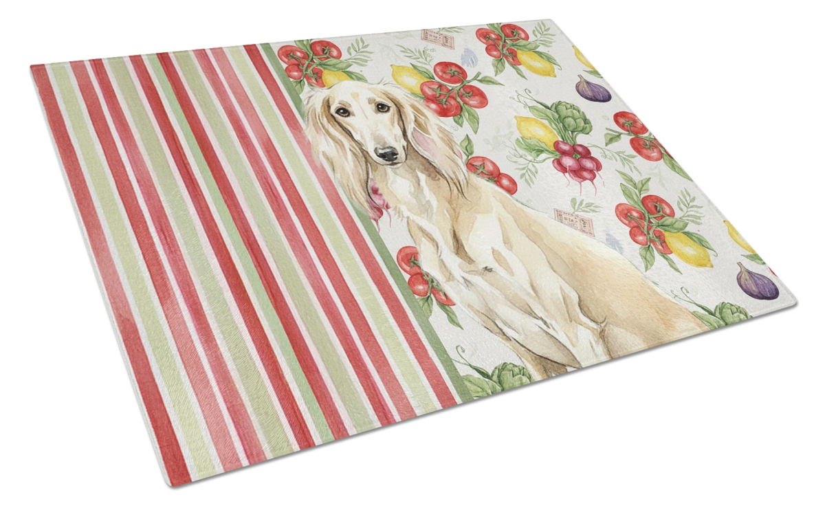 Picture of Carolines Treasures WDK8395LCB 11.25 x 15.25 in. Cream Saluki Vegetables Glass Cutting Board