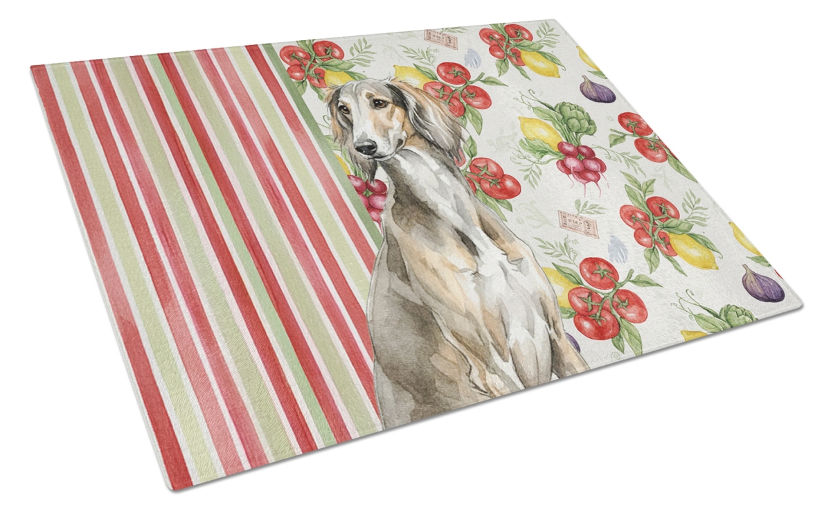 Picture of Carolines Treasures WDK8396LCB 11.25 x 15.25 in. Grizzle Saluki Vegetables Glass Cutting Board