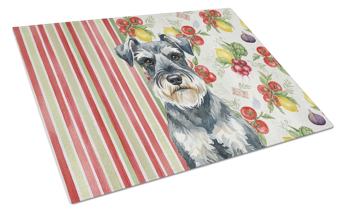 Picture of Carolines Treasures WDK8401LCB 11.25 x 15.25 in. Schnauzer Vegetables Glass Cutting Board