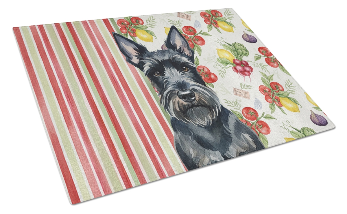 Picture of Carolines Treasures WDK8405LCB 11.25 x 15.25 in. Scottish Terrier Vegetables Glass Cutting Board