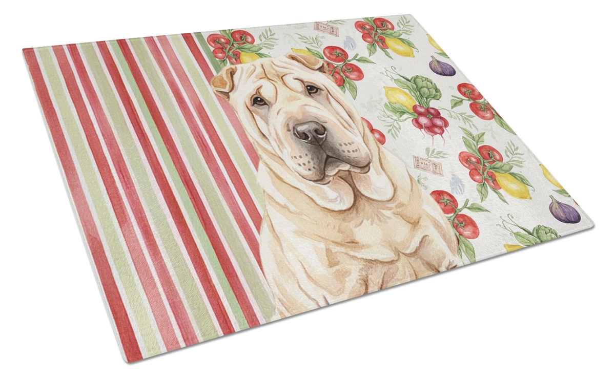 Picture of Carolines Treasures WDK8408LCB 11.25 x 15.25 in. Shar Pei Vegetables Glass Cutting Board