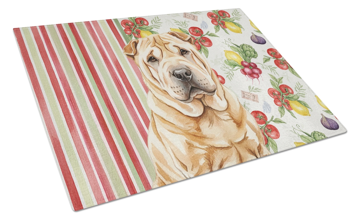 Picture of Carolines Treasures WDK8409LCB 11.25 x 15.25 in. Red Shar Pei Vegetables Glass Cutting Board