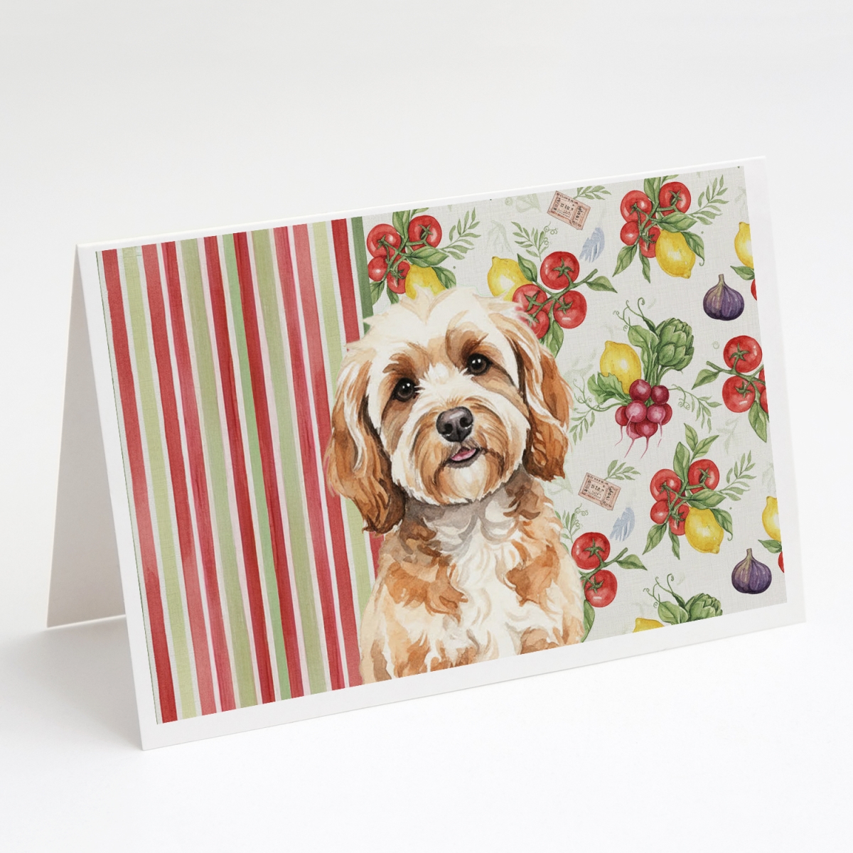 WDK8166GCA7P 5 x 7 in. Cavapoo Vegetables Greeting Cards, Pack of 8