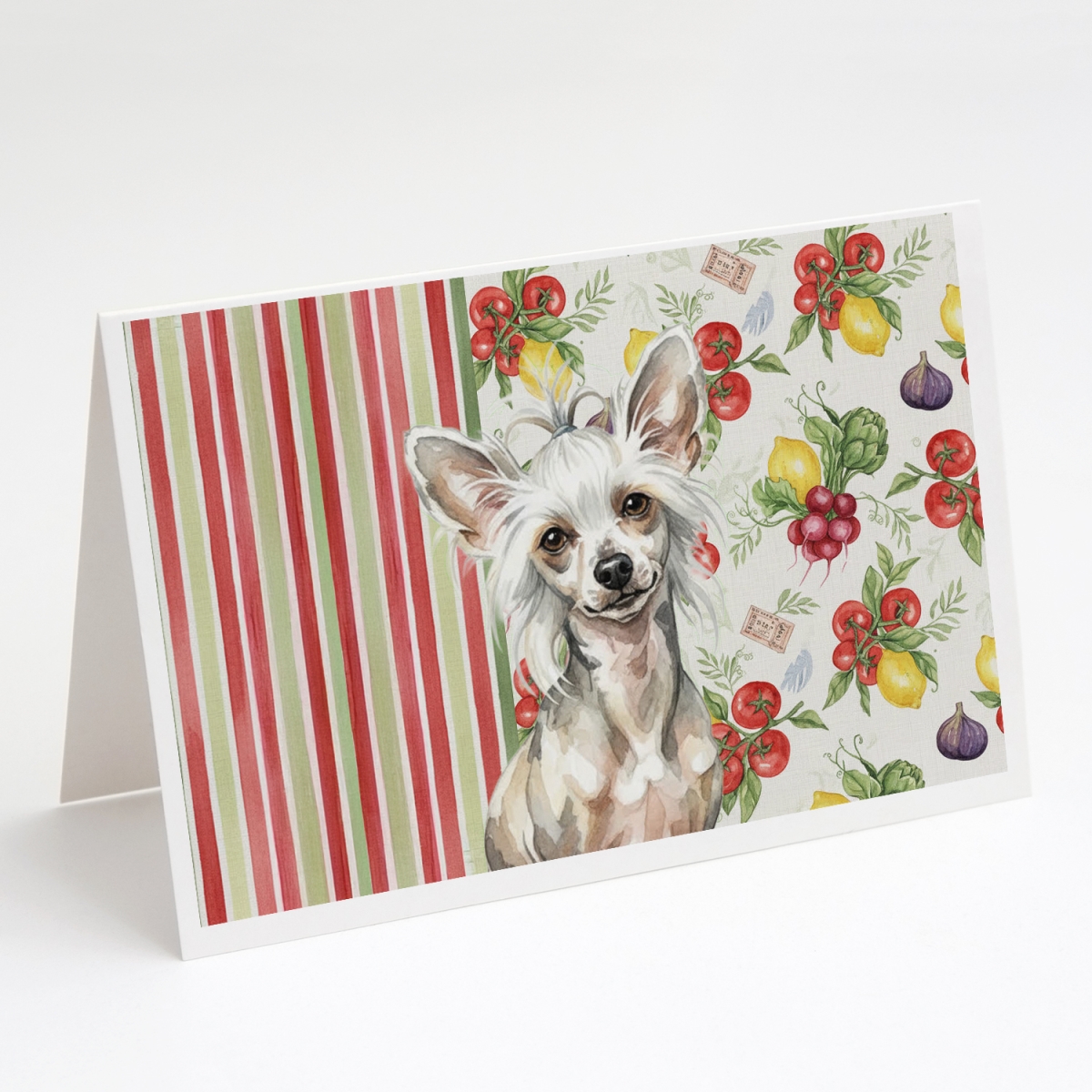 WDK8174GCA7P 5 x 7 in. Hairless Mottled Pattern Chinese Crested Vegetables Greeting Cards, Pack of 8
