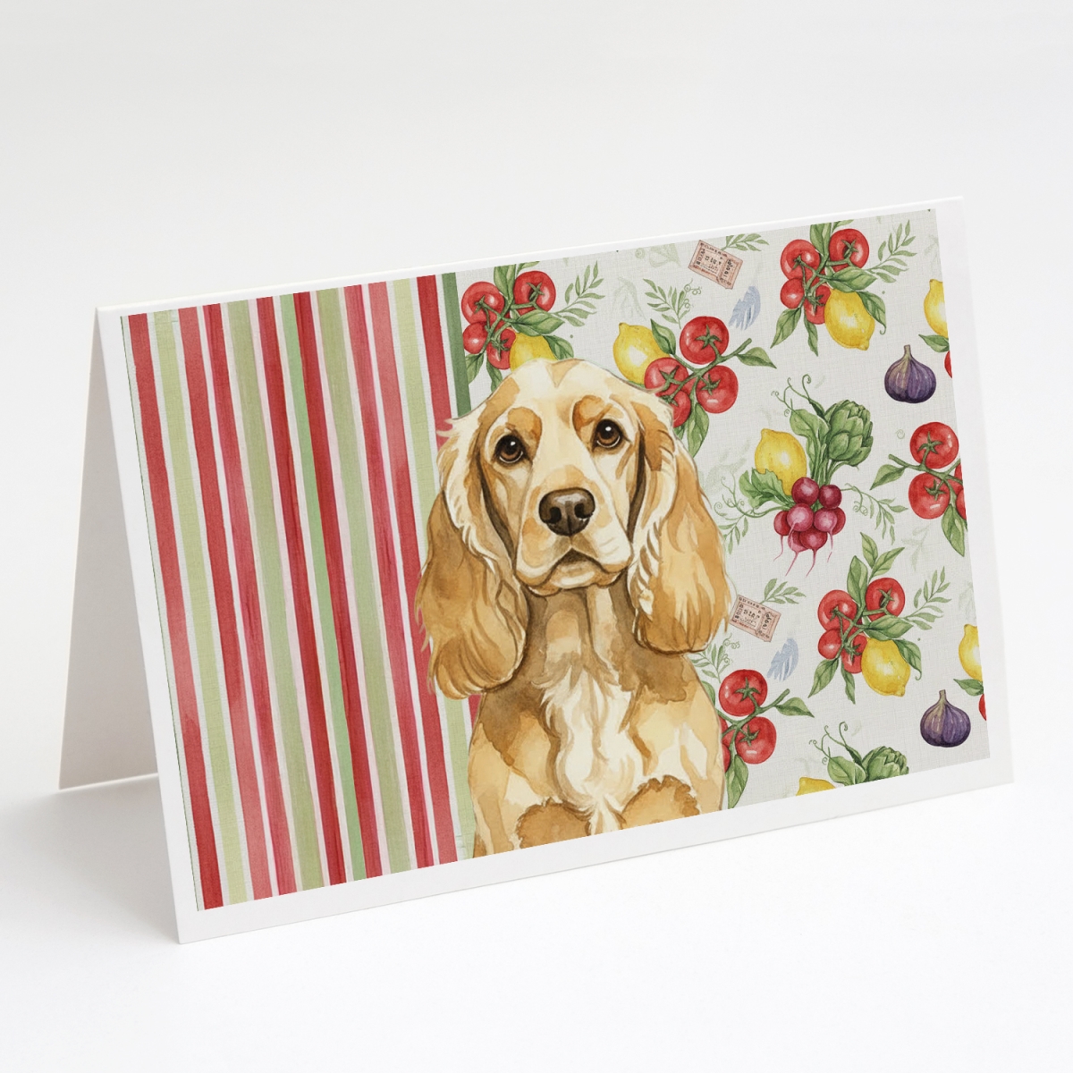 WDK8182GCA7P 5 x 7 in. Buff Cocker Spaniel Vegetables Greeting Cards, Pack of 8