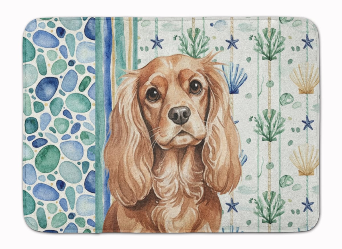 WDK6964RUG 19 x 27 in. Ruby Cavalier Spaniel Coastal Sea Glass Memory Foam Kitchen Mat