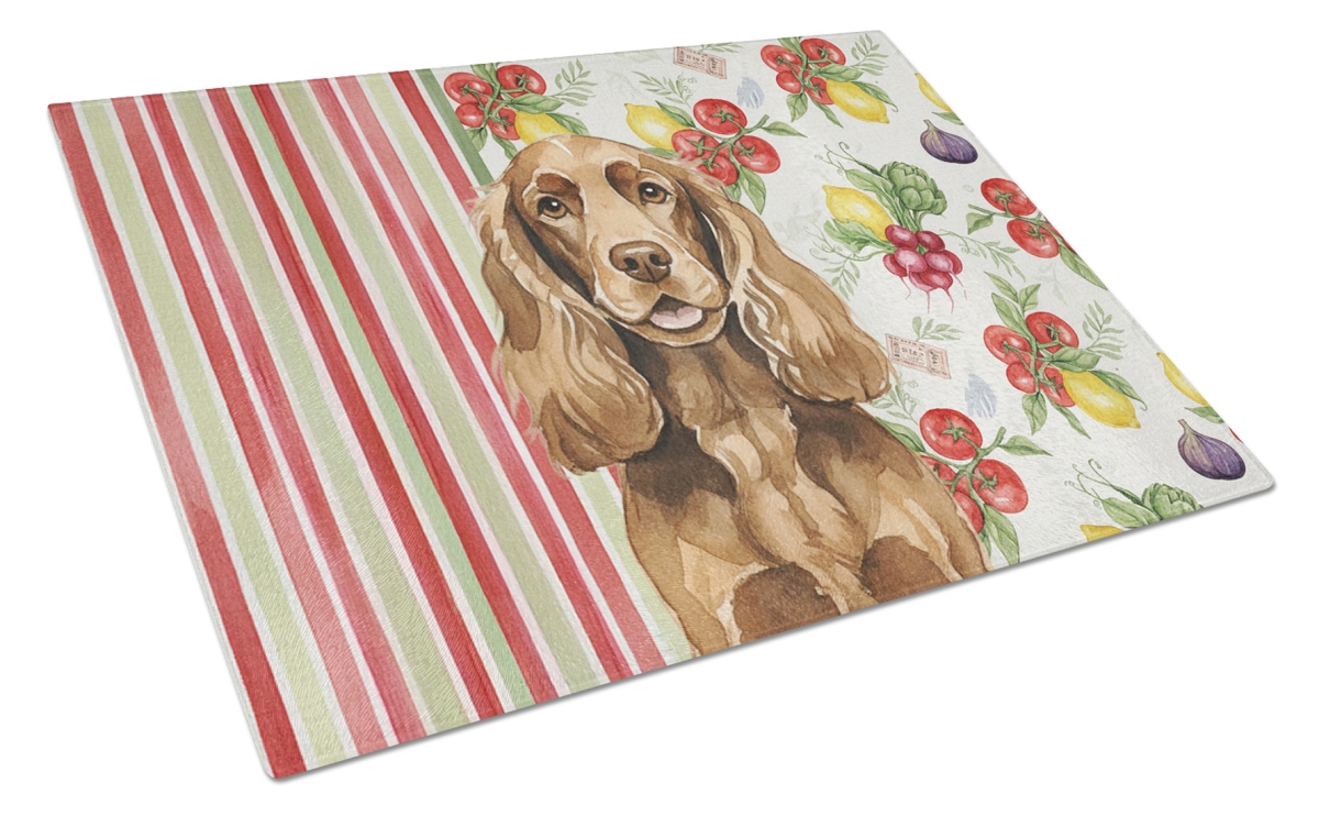 Picture of Carolines Treasures WDK8220LCB 11.25 x 15.25 in. Liver English Cocker Spaniel Vegetables Glass Cutting Board