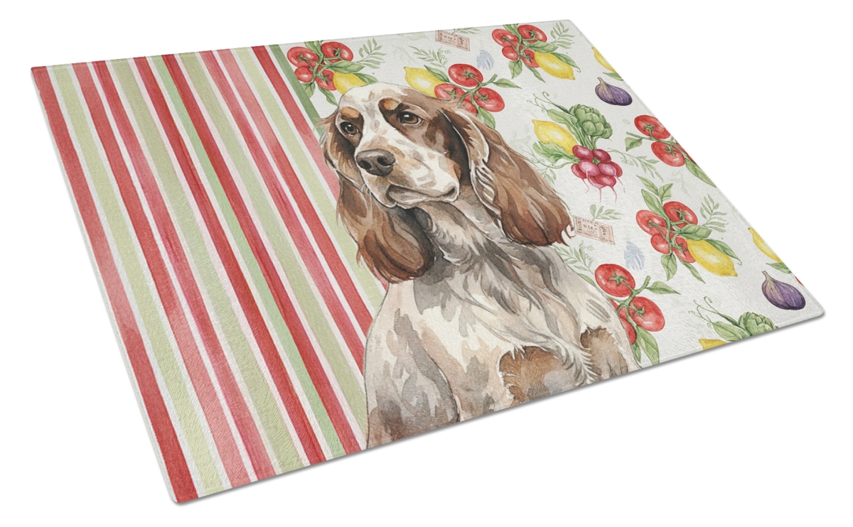 Picture of Carolines Treasures WDK8221LCB 11.25 x 15.25 in. Liver Roan English Cocker Spaniel Vegetables Glass Cutting Board