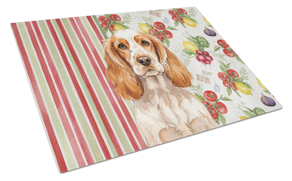 Picture of Carolines Treasures WDK8222LCB 11.25 x 15.25 in. Orange Roan English Cocker Spaniel Vegetables Glass Cutting Board