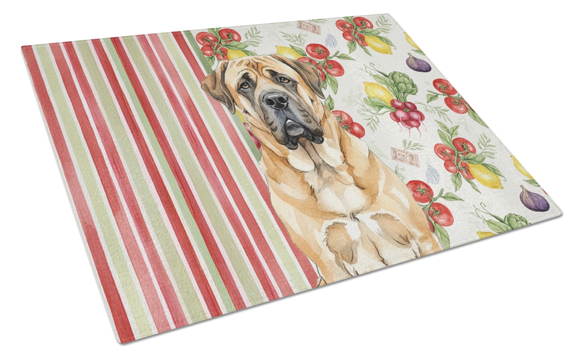 Picture of Carolines Treasures WDK8224LCB 11.25 x 15.25 in. Apricot English Mastiff Vegetables Glass Cutting Board