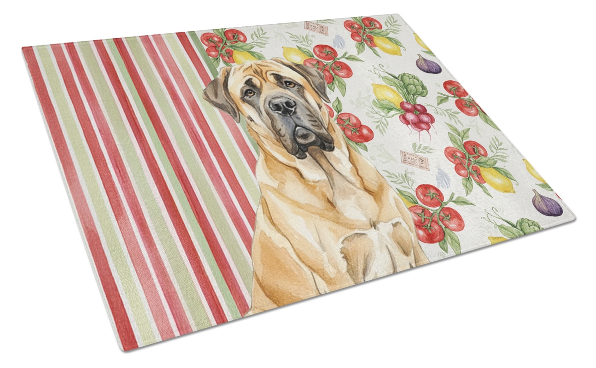 Picture of Carolines Treasures WDK8226LCB 11.25 x 15.25 in. Fawn English Mastiff Vegetables Glass Cutting Board