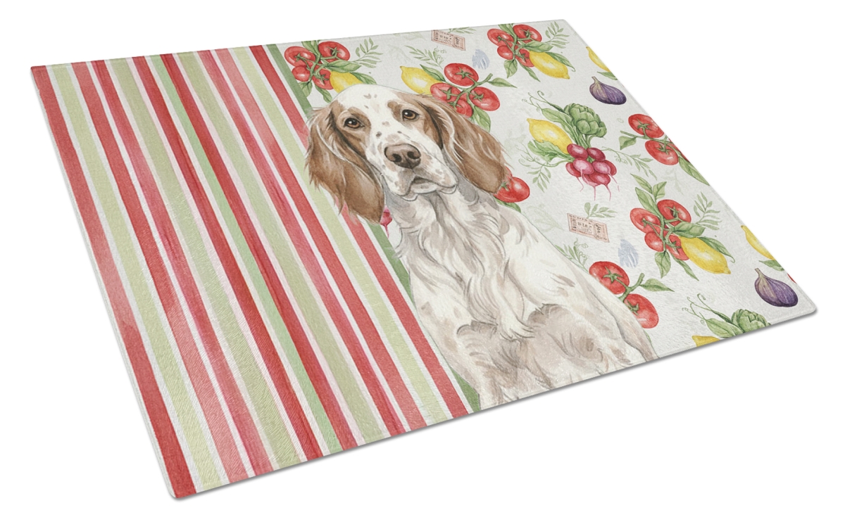 Picture of Carolines Treasures WDK8229LCB 11.25 x 15.25 in. Liver Belton English Setter Vegetables Glass Cutting Board