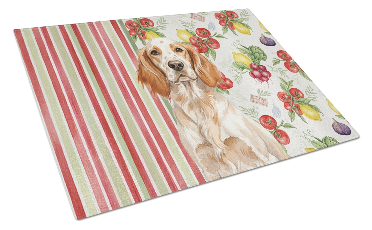 Picture of Carolines Treasures WDK8230LCB 11.25 x 15.25 in. Orange Belton English Setter Vegetables Glass Cutting Board