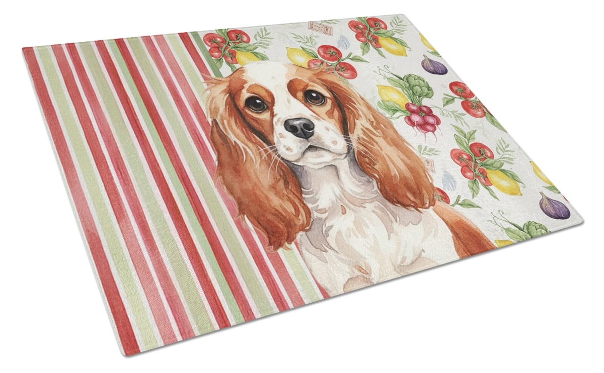 Picture of Carolines Treasures WDK8235LCB 11.25 x 15.25 in. Blenheim English Toy Spaniel Vegetables Glass Cutting Board
