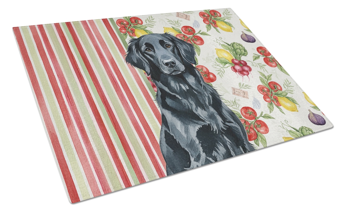 Picture of Carolines Treasures WDK8238LCB 11.25 x 15.25 in. Black Flat-Coated Retriever Vegetables Glass Cutting Board