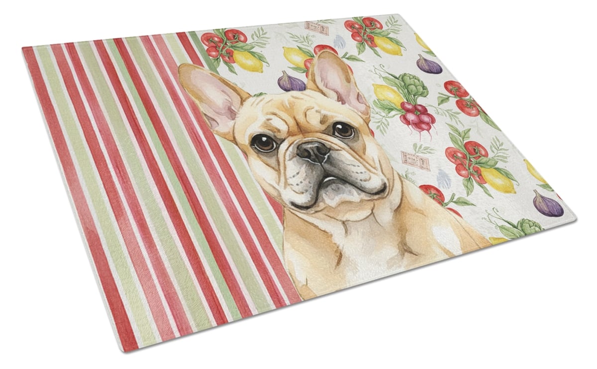 Picture of Carolines Treasures WDK8240LCB 11.25 x 15.25 in. Fawn French Bulldog Vegetables Glass Cutting Board