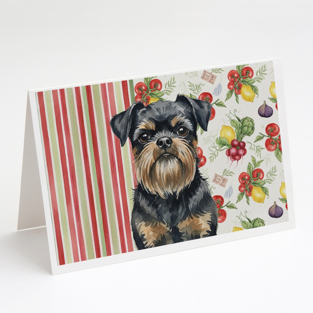 WDK8147GCA7P 5 x 7 in. Black & Tan Brussels Griffon Vegetables Greeting Cards, Pack of 8