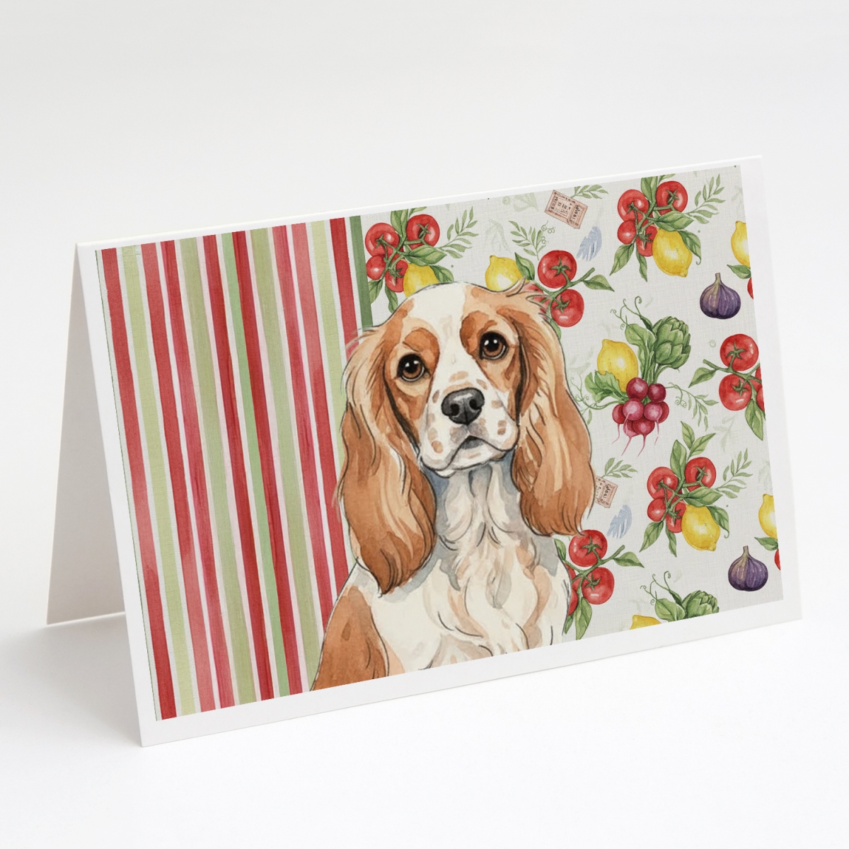 WDK8163GCA7P 5 x 7 in. Blenheim Cavalier Spaniel Vegetables Greeting Cards, Pack of 8