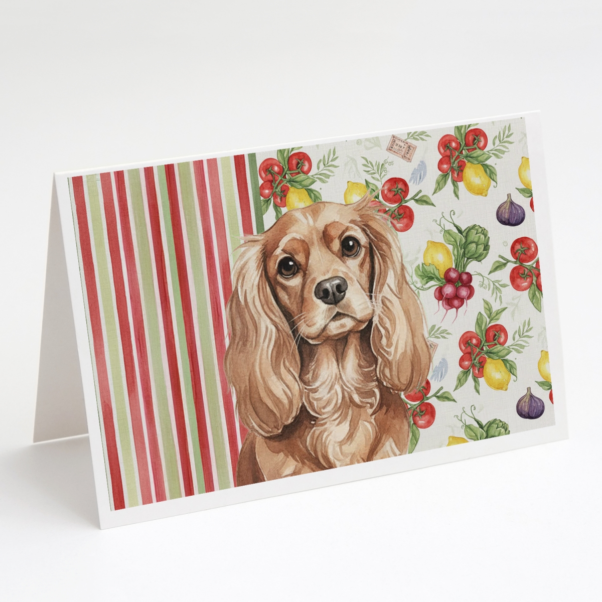 WDK8164GCA7P 5 x 7 in. Ruby Cavalier Spaniel Vegetables Greeting Cards, Pack of 8