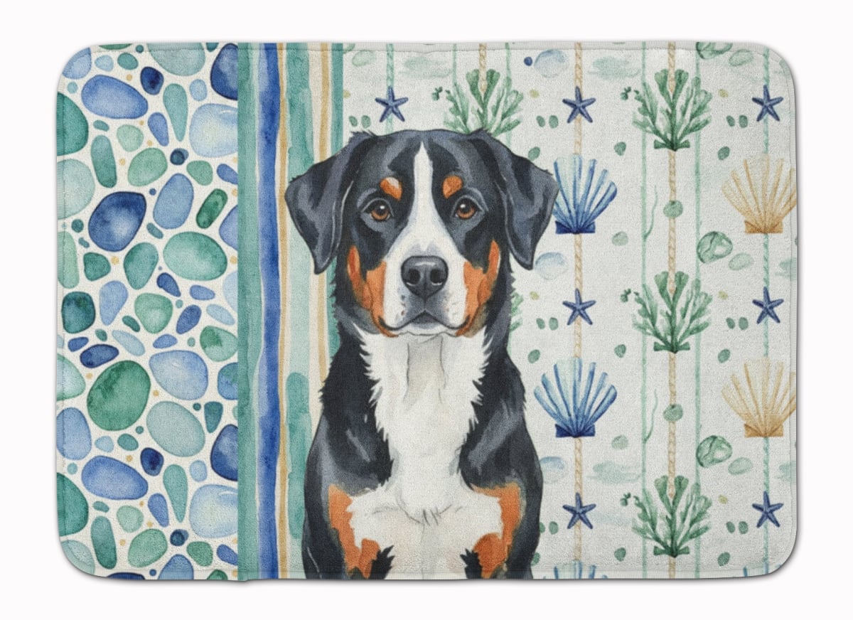 WDK7059RUG 19 x 27 in. Greater Swiss Mountain Dog Coastal Sea Glass Memory Foam Kitchen Mat