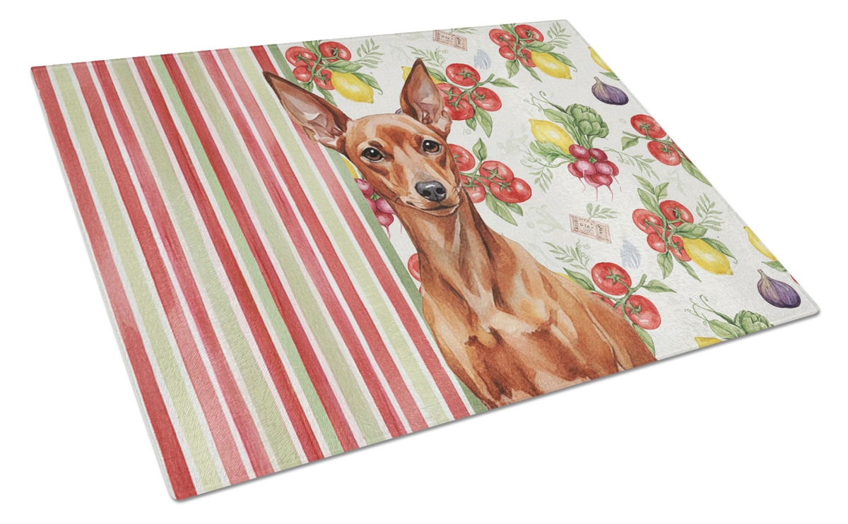 Picture of Carolines Treasures WDK8316LCB 11.25 x 15.25 in. Red Miniature Pinscher Min Pin Vegetables Glass Cutting Board