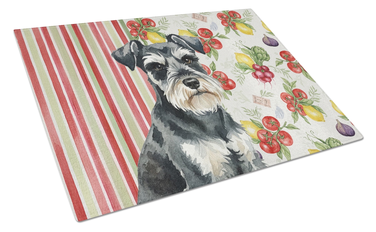 Picture of Carolines Treasures WDK8317LCB 11.25 x 15.25 in. Black & Silver Miniature Schnauzer Vegetables Glass Cutting Board