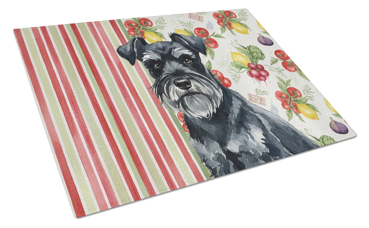 Picture of Carolines Treasures WDK8318LCB 11.25 x 15.25 in. Black Miniature Schnauzer Vegetables Glass Cutting Board