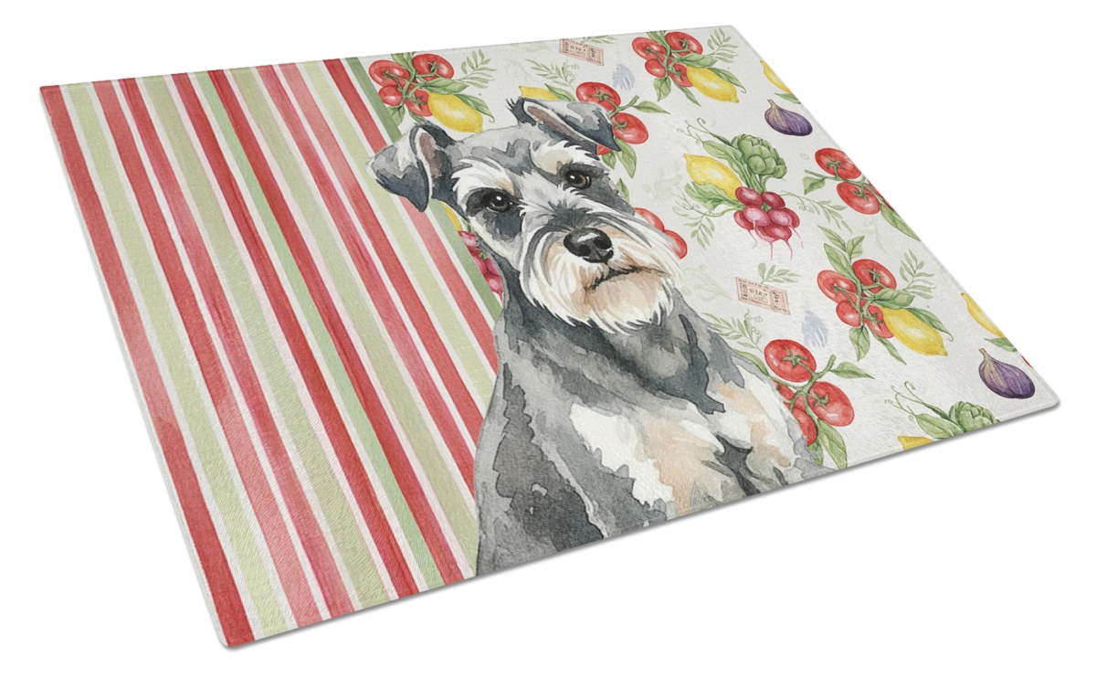 Picture of Carolines Treasures WDK8319LCB 11.25 x 15.25 in. Miniature Schnauzer Vegetables Glass Cutting Board