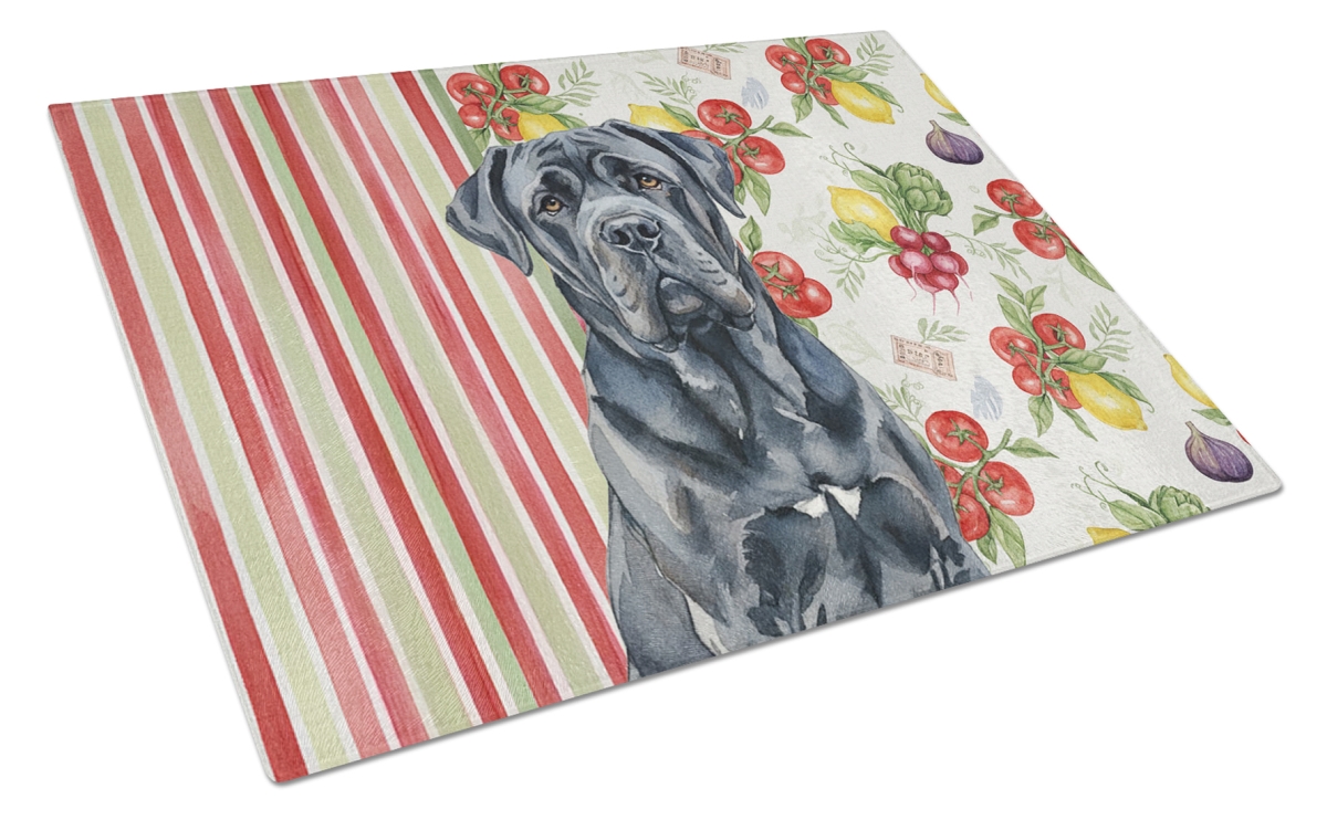 Picture of Carolines Treasures WDK8321LCB 11.25 x 15.25 in. Black Neapolitan Mastiff Vegetables Glass Cutting Board