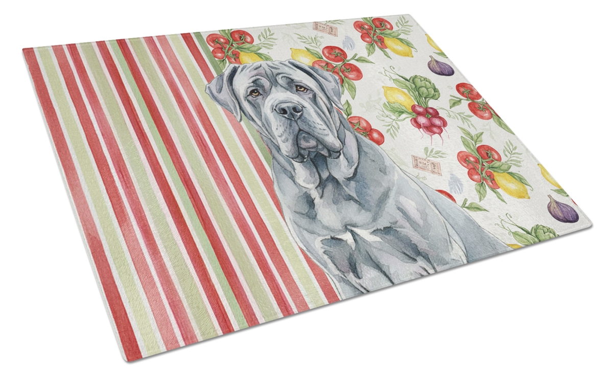 Picture of Carolines Treasures WDK8322LCB 11.25 x 15.25 in. Blue Neapolitan Mastiff Vegetables Glass Cutting Board
