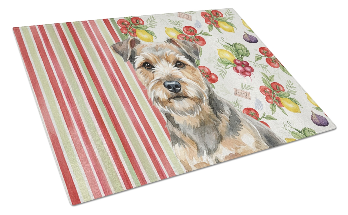 Picture of Carolines Treasures WDK8329LCB 11.25 x 15.25 in. Grizzle & Tan Norfolk Terrier Vegetables Glass Cutting Board