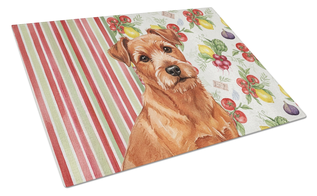 Picture of Carolines Treasures WDK8330LCB 11.25 x 15.25 in. Red Norfolk Terrier Vegetables Glass Cutting Board