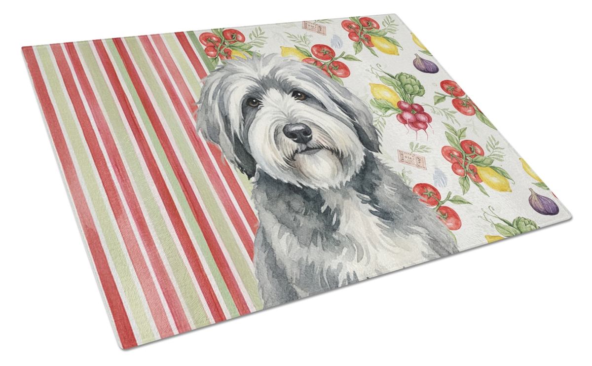 WDK8337LCB 11.25 x 15.25 in. Gray & White Old English Sheepdog Vegetables Glass Cutting Board