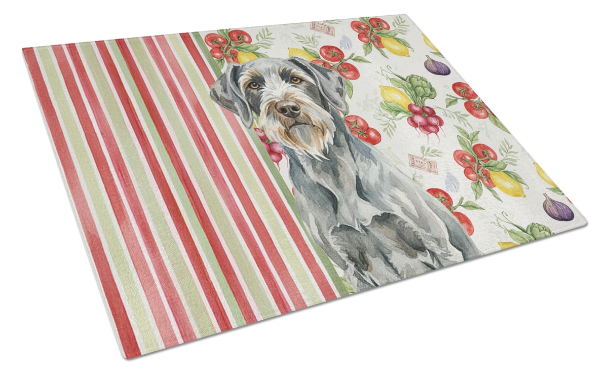 Picture of Carolines Treasures WDK8460LCB 11.25 x 15.25 in. Steel Gray Wirehaired Pointing Griffon Vegetables Glass Cutting Board