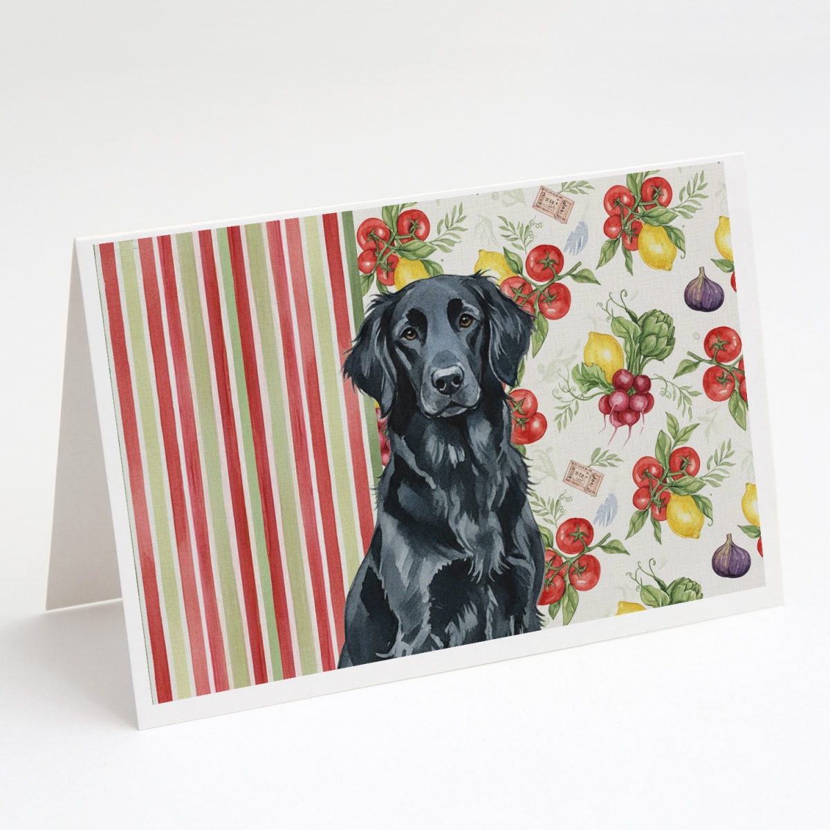 WDK8238GCA7P 5 x 7 in. Black Flat-Coated Retriever Vegetables Greeting Cards, Pack of 8