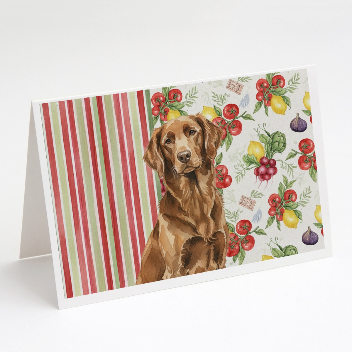 WDK8239GCA7P 5 x 7 in. Liver Flat-Coated Retriever Vegetables Greeting Cards, Pack of 8