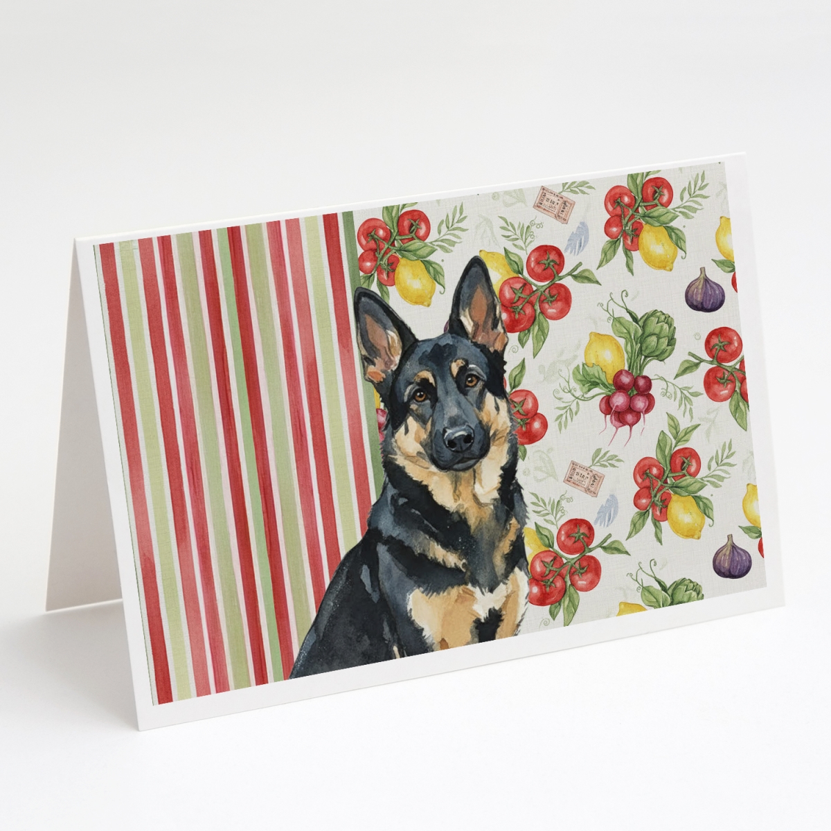 WDK8244GCA7P 5 x 7 in. Black & Tan German Shepherd Vegetables Greeting Cards, Pack of 8