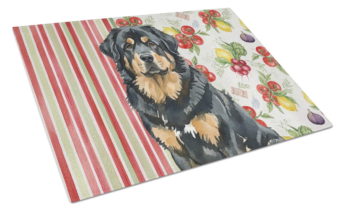 Picture of Carolines Treasures WDK8434LCB 11.25 x 15.25 in. Black & Tan Tibetan Mastiff Vegetables Glass Cutting Board