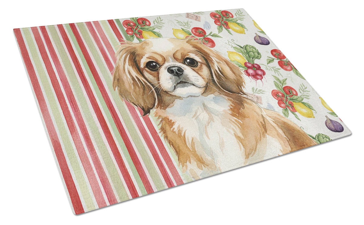 Picture of Carolines Treasures WDK8438LCB 11.25 x 15.25 in. Tibetan Spaniel Vegetables Glass Cutting Board