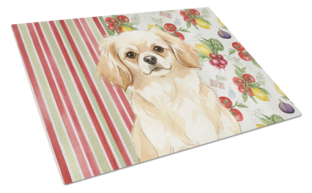 Picture of Carolines Treasures WDK8439LCB 11.25 x 15.25 in. Cream Tibetan Spaniel Vegetables Glass Cutting Board