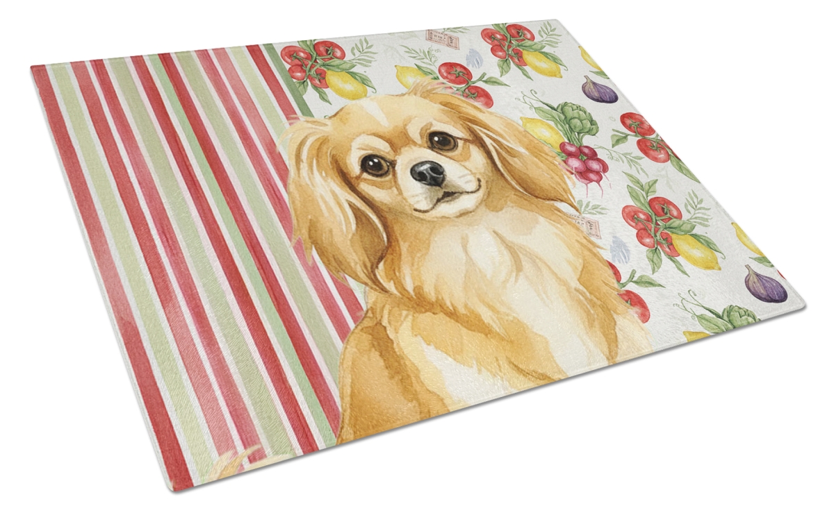 Picture of Carolines Treasures WDK8440LCB 11.25 x 15.25 in. Gold Tibetan Spaniel Vegetables Glass Cutting Board