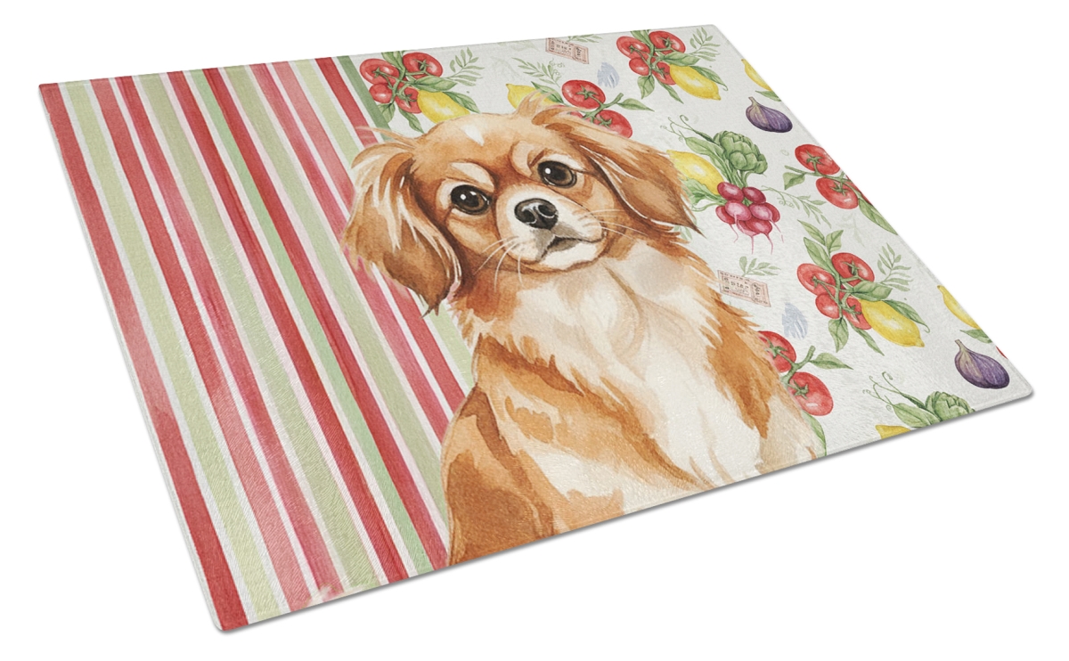 Picture of Carolines Treasures WDK8442LCB 11.25 x 15.25 in. Red Tibetan Spaniel Vegetables Glass Cutting Board