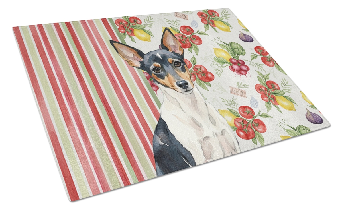 Picture of Carolines Treasures WDK8445LCB 11.25 x 15.25 in. Toy Fox Terrier Vegetables Glass Cutting Board