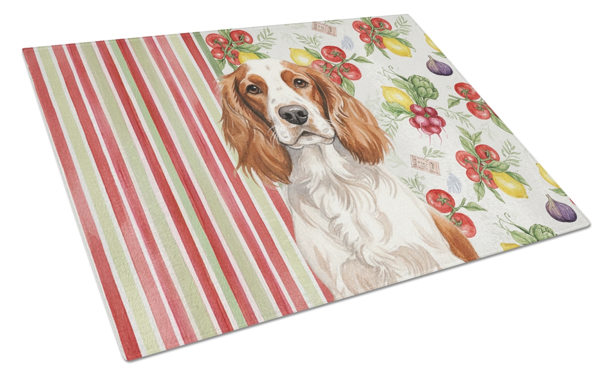 Picture of Carolines Treasures WDK8448LCB 11.25 x 15.25 in. Welsh Springer Spaniel Vegetables Glass Cutting Board