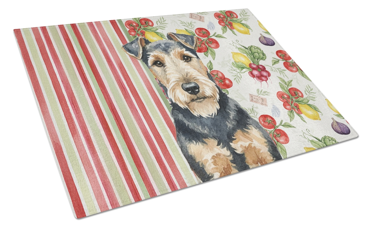 Picture of Carolines Treasures WDK8449LCB 11.25 x 15.25 in. Welsh Terrier Vegetables Glass Cutting Board